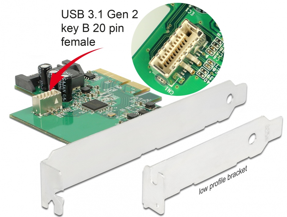 PCI Express la USB 3.1 Gen 2 key B 20 pini, Delock 89801 Delock conectica.ro imagine 2022 3foto.ro