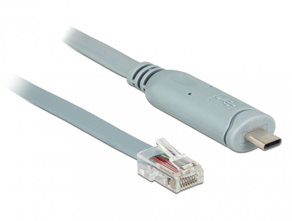 Cablu USB-C la Serial RS-232 RJ45 (PENTRU ROUTER CISCO) T-T 1m Gri, Delock 89893 conectica.ro