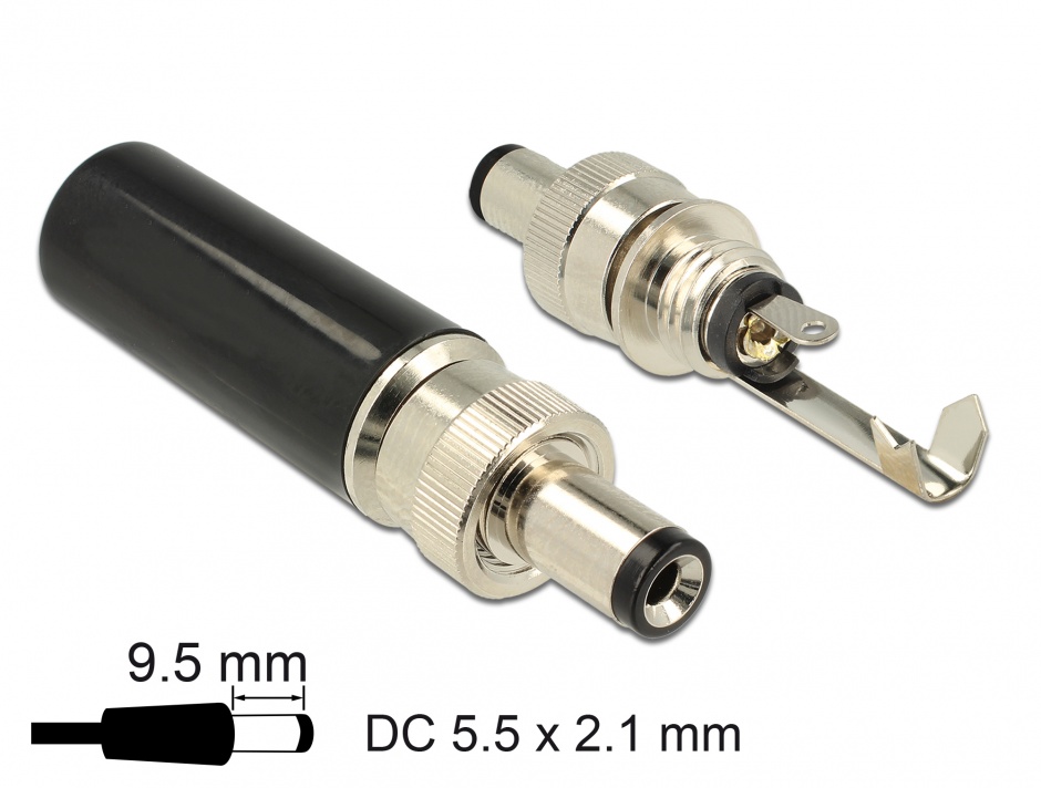 Conector tata DC 5.5 x 2.5 mm lungime 9.5 mm, Delock 89914 2.5