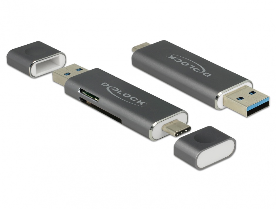 Cititor de carduri USB 3.1-C/A la SD / MMC + Micro SD, Delock 91499 imagine noua