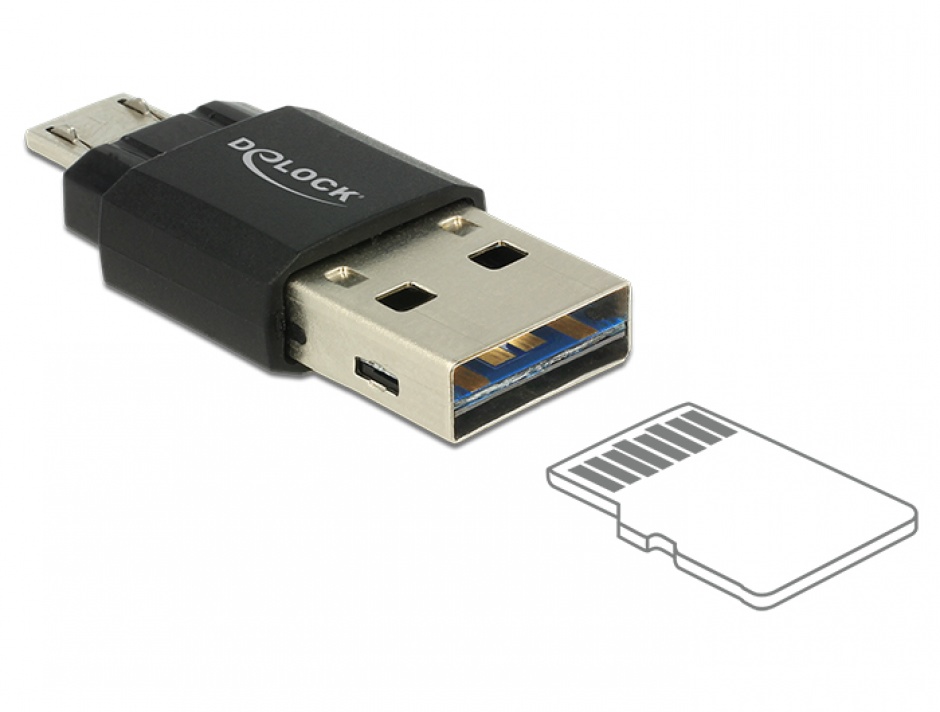 Cititor de carduri Micro USB OTG + USB 2.0-A, Delock 91735 conectica.ro