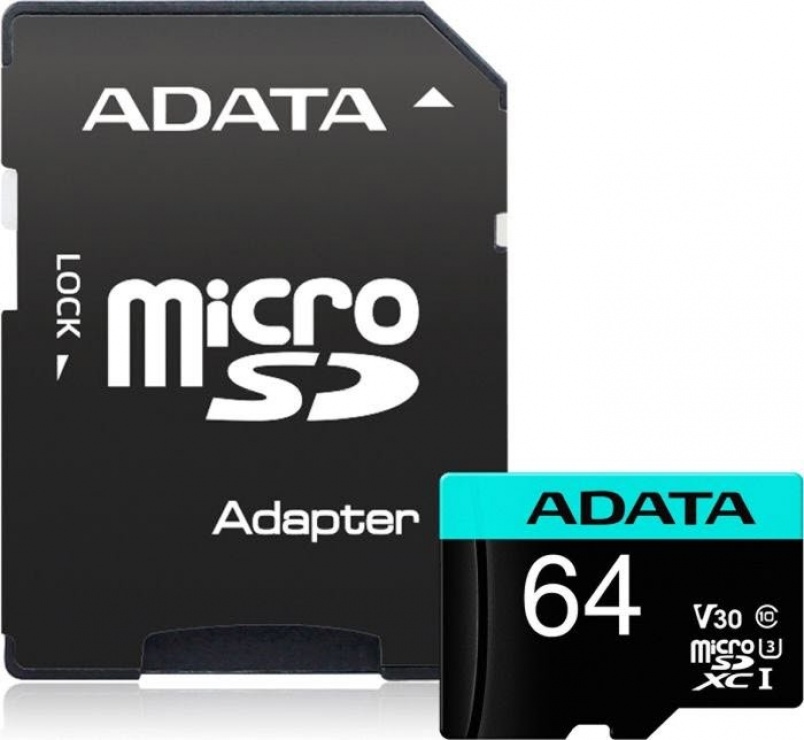 Card de memorie micro SDXC Premier Pro 64Gb clasa 10 UHS-I U3, ADATA AUSDX64GUI3V30SA2 A-Data
