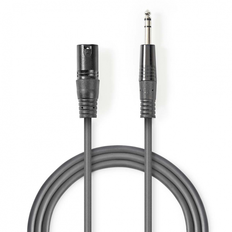 Cablu audio jack stereo 6.35mm la XLR 3 pini T-T 3m Gri, Nedis COTH15100GY30 conectica.ro