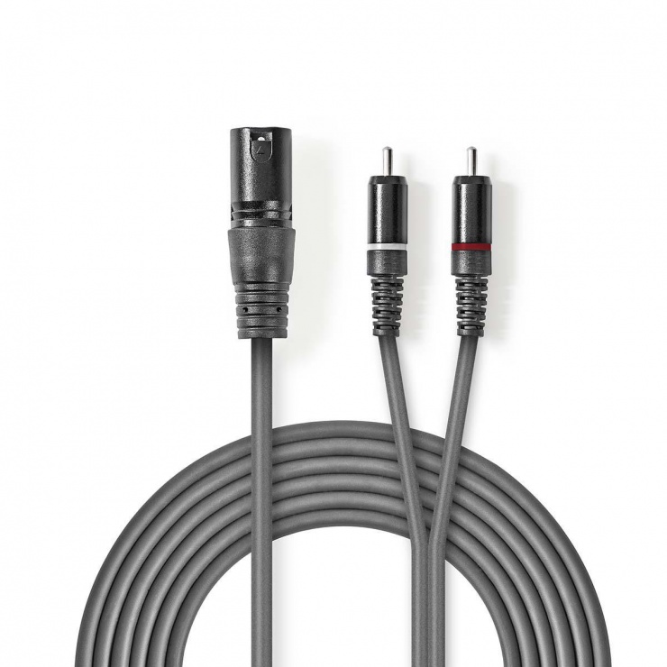 Cablu audio XLR 3 pini la 2 x RCA T-T 1.5m Gri, Nedis COTH15200GY15 conectica.ro