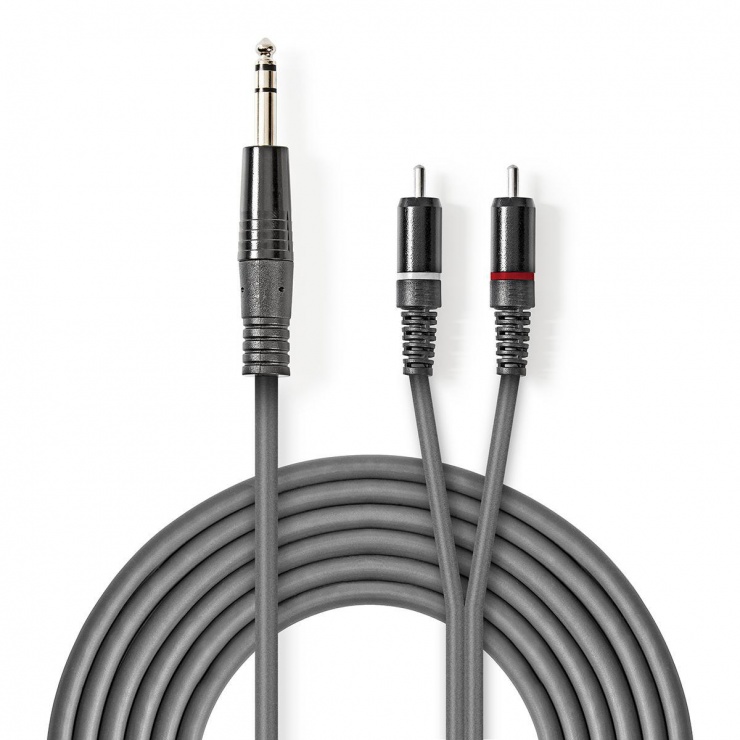 Cablu audio jack stereo 6.35mm la 2 x RCA T-T 1.5m Gri, Nedis COTH23300GY15 (1.5m) imagine noua 2022