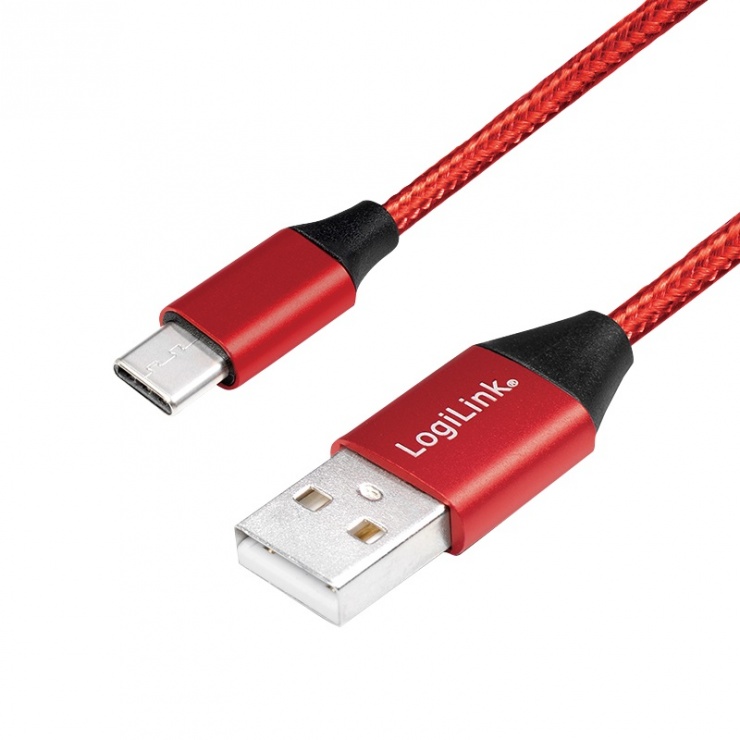 Cablu USB 2.0 la USB-C T-T 1m Rosu, Logilink CU0148 conectica.ro