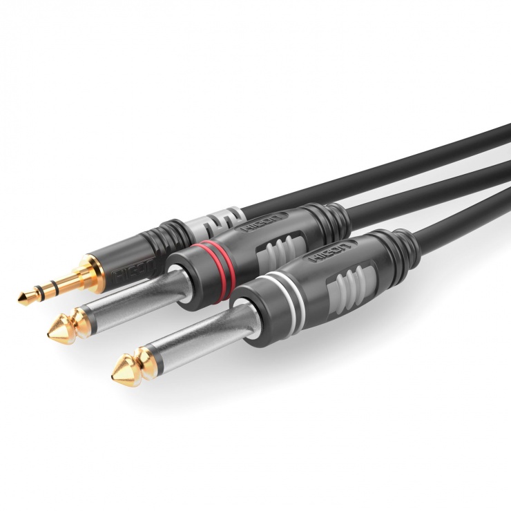 Cablu audio jack stereo 3.5mm la 2 x jack mono 6.35 T-T 1.5m, HBA-3S62-0150 1.5M imagine noua