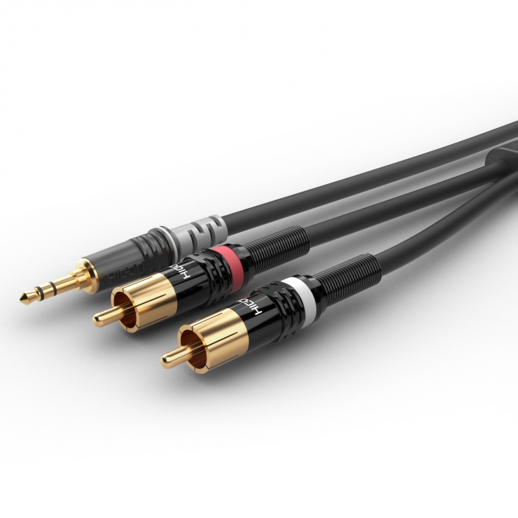 Cablu audio jack stereo 3.5mm la 2 x RCA T-T 1.5m, HBP-3SC2-0150 imagine noua