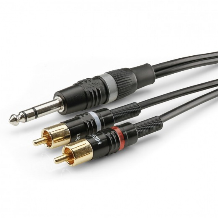 Cablu audio jack stereo 6.35mm la 2 x RCA T-T 1.5m, HBP-6SC2-0150 imagine noua