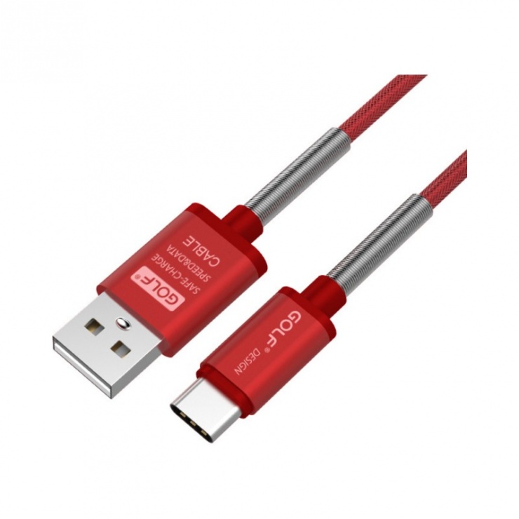 Cablu USB 2.0 la USB-C cu protectie mufa 1m Rosu, GC-40