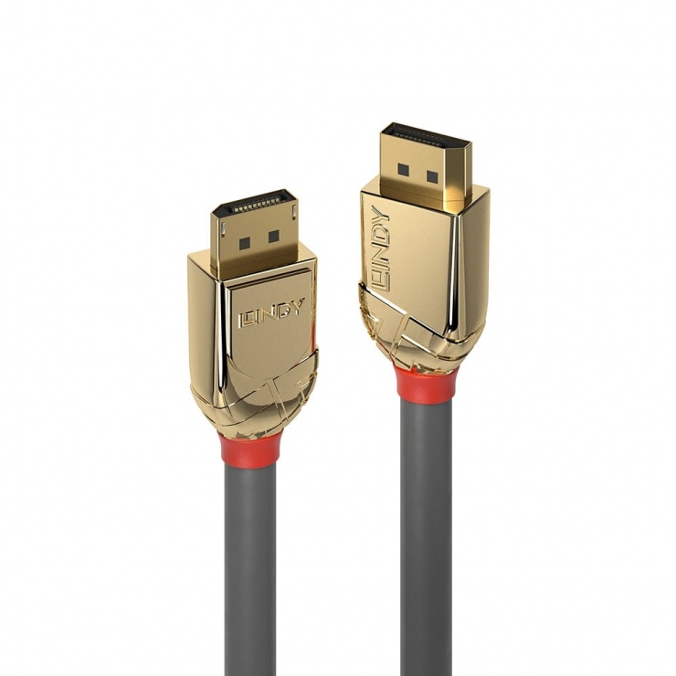 Cablu Displayport 8K60Hz/4K120Hz UHD (DP certificat) v1.4 T-T Gold Line 0.5m, Lindy L36290 imagine noua