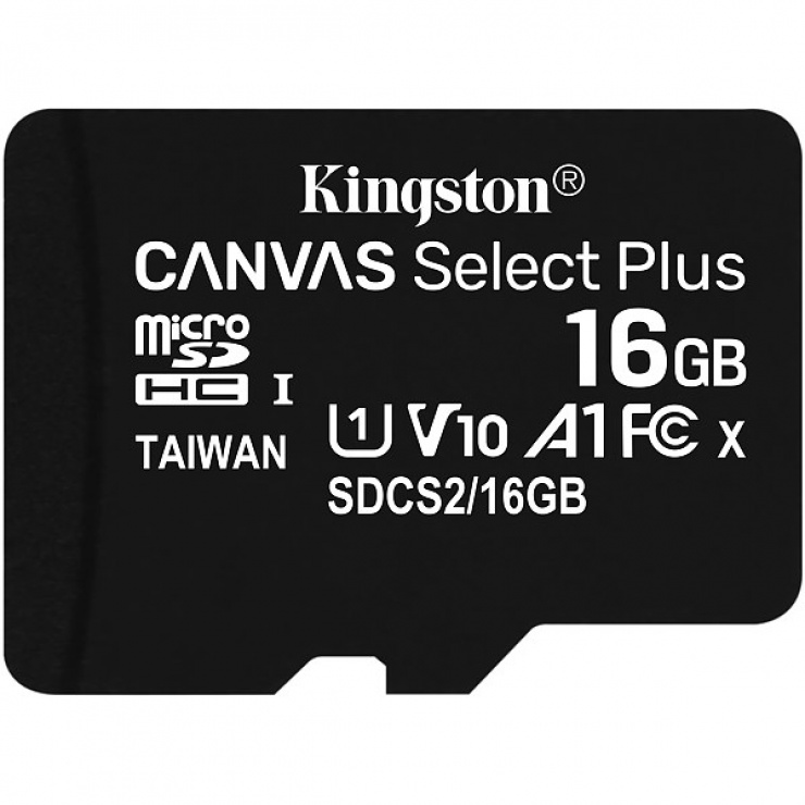Card de memorie micro SDHC 16GB clasa 10 Canvas Select Plus, Kingston SDCS2/16GBSP conectica.ro