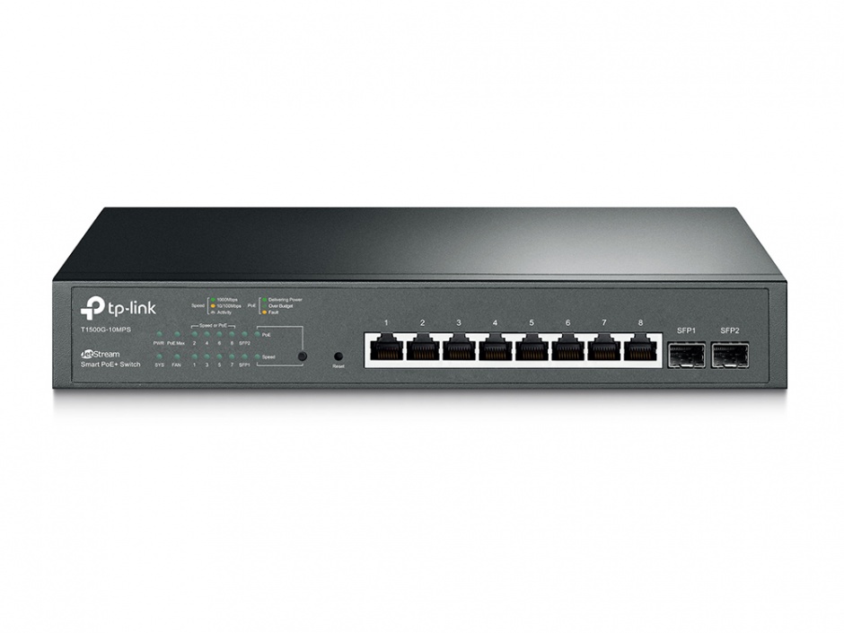 Switch jetstream 8 porturi gigabit smart poe+ cu 2 sfp, tp-link t1500g-10mps