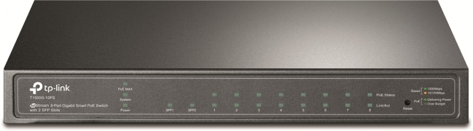 Switch jetstream 8 porturi gigabit smart poe cu 2 sfp, tp-link t1500g-10ps(tl-sg2210p) 
