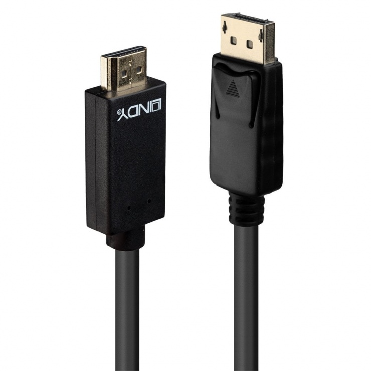 Cablu Displayport la HDMI 4K 3m T-T Negru, Lindy L36923 cablu imagine noua 2022