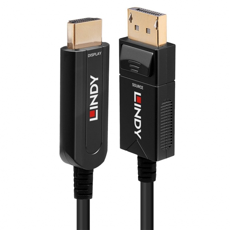 Cablu Fibra Optica Hybrid Displayport la HDMI 4K@60Hz T-T 50m, Lindy L38494 conectica.ro imagine noua tecomm.ro