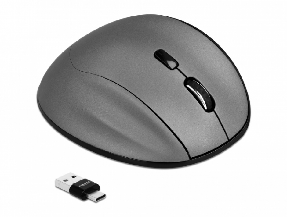 Mouse ergonomic optic Bluetooth/USB-A/USB-C, Delock 12016 conectica.ro