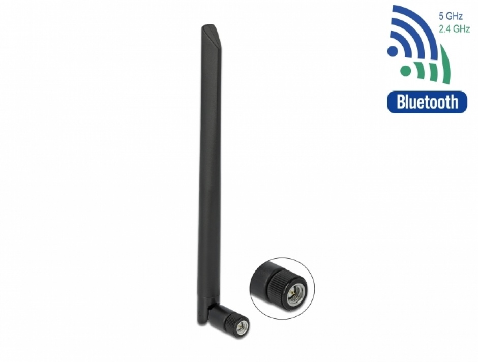 Antena wlan 802.11 a/ax/a/b/g/n rp-sma plug 5 dbi 20cm omnidirectional, delock 12636