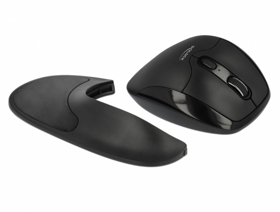Mouse optic wireless ergonomic cu mouse pad pentru mana dreapta Negru, Delock 12673 12673 imagine noua 2022