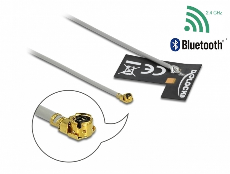 Antena interna WLAN 802.11 b/g/n MHF® I plug 2 dBi 1.13 10 cm FPC, Delock 12693 1.13 imagine noua 2022