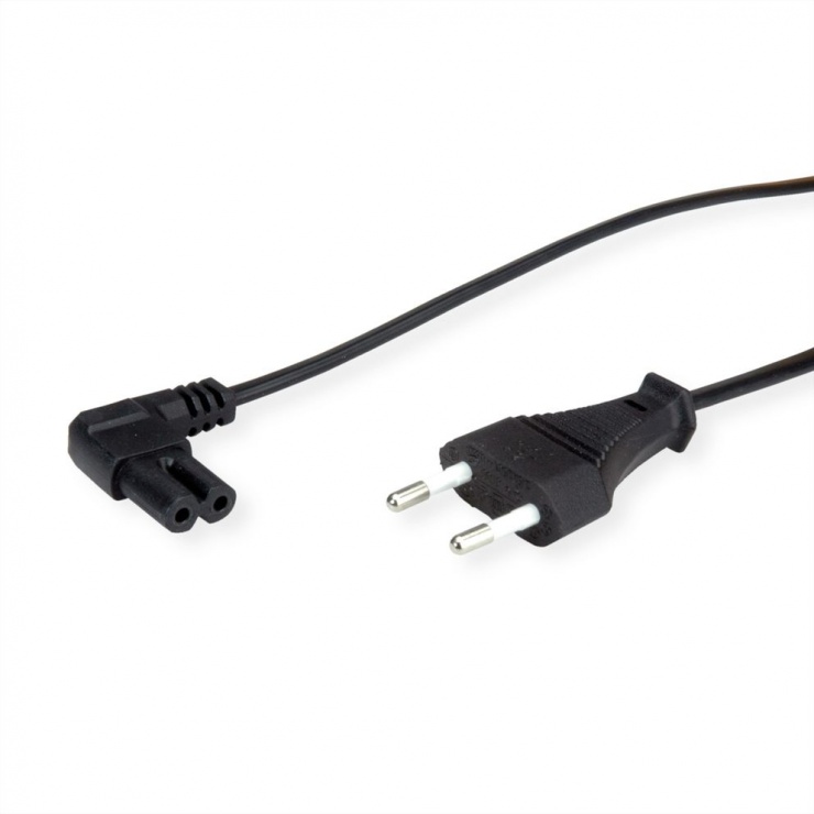 Cablu de alimentare Euro la IEC C7 (casetofon) 2 pini unghi 1.8m Negru, Value 19.99.2088