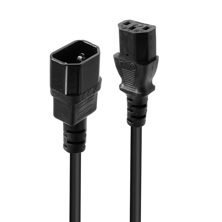 Cablu prelungitor alimentare PC IEC C13 la C14 1m Negru, Lindy L30321 conectica.ro