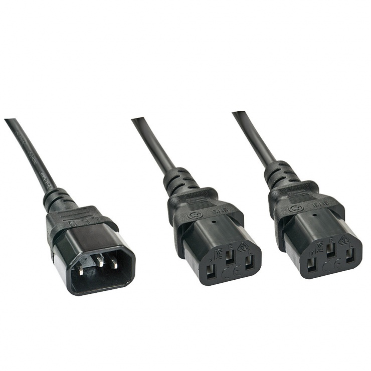 Cablu de alimentare IEC C14 la 2 x C13 1m Negru, Lindy L30363 conectica.ro