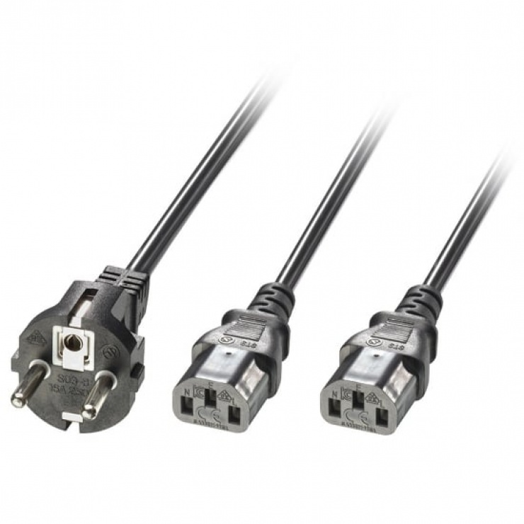 Cablu de alimentare in Y Schuko la 2 x IEC C13 2m, Lindy L30420 conectica.ro
