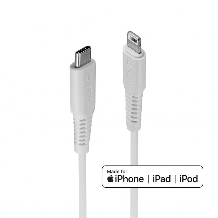 Cablu de date si incarcare Quick Charge USB type C la Lightning MFI 3m T-T Alb, Lindy L31318 (Alb) imagine noua tecomm.ro