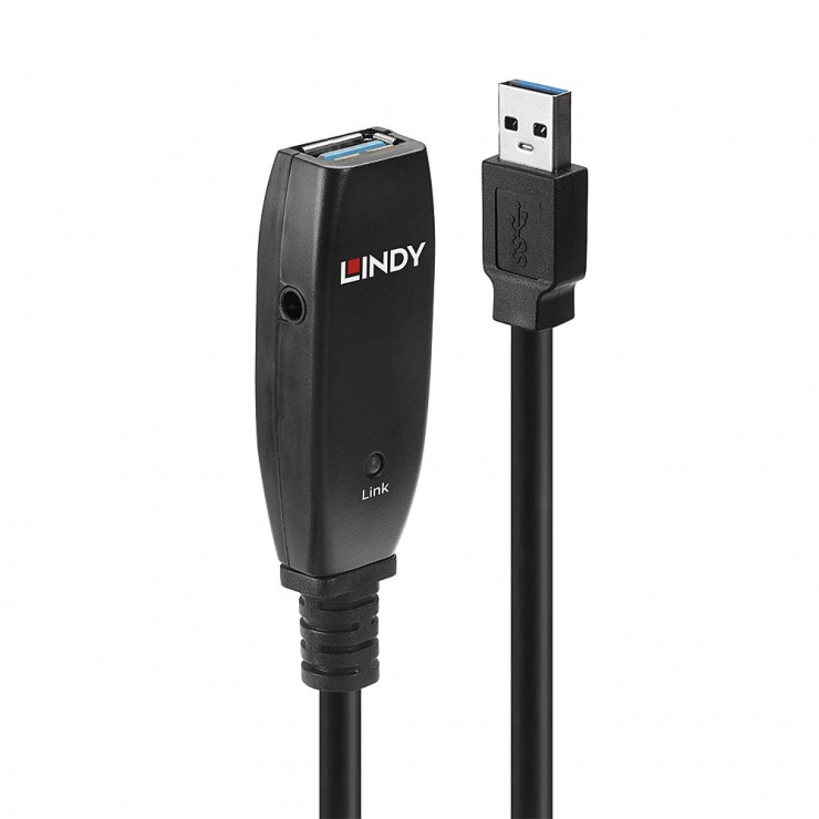 Cablu prelungitor activ slim USB 3.0 T-M 15m, Lindy L43322 imagine noua
