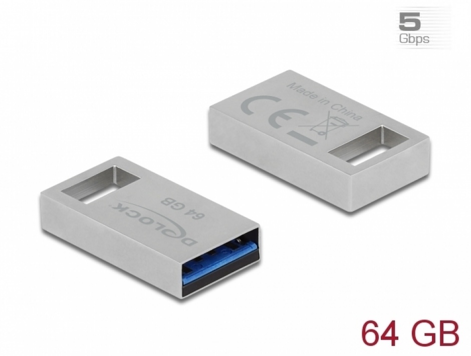 Stick 3.2 Gen 1 cu carcasa metalica 64GB, Delock 54071 conectica.ro