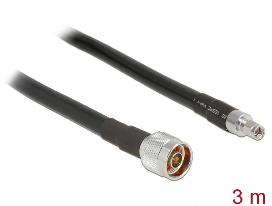 Cablu antena N plug la RP-SMA plug CFD400 LLC400 3m low loss, Delock 13021