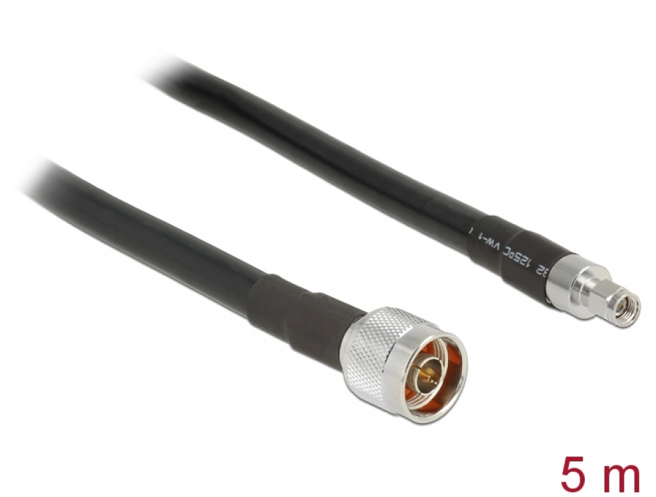 Cablu antena N plug la RP-SMA plug CFD400 LLC400 5m low loss, Delock 13023 13023 imagine noua 2022