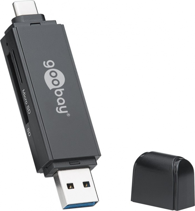 Cititor de carduri USB 3.0-A + type C la micro SD/SD, Goobay G59091 imagine noua