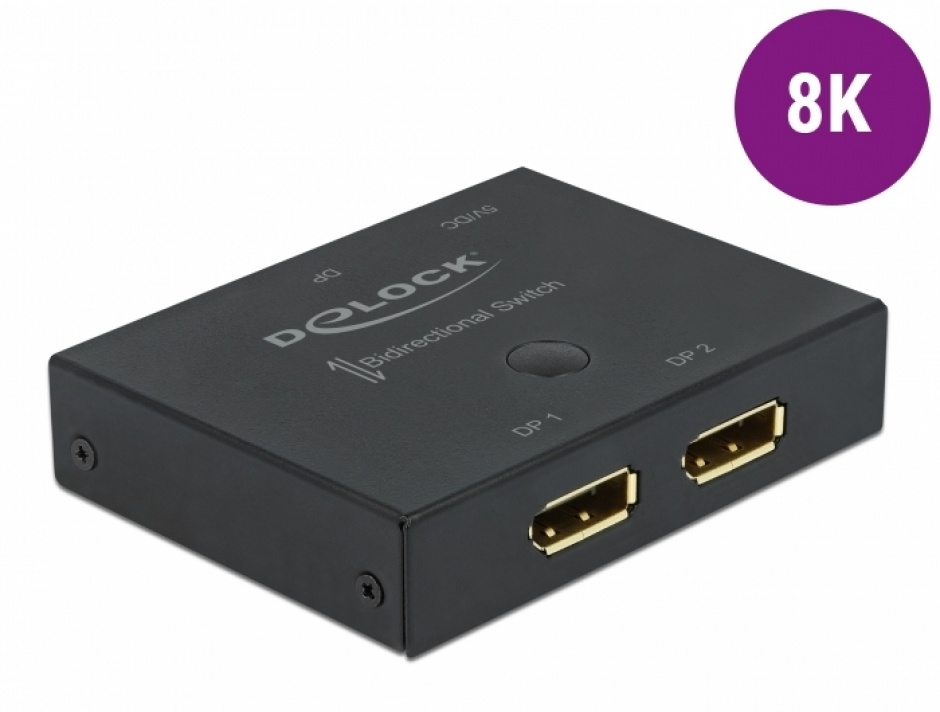 Switch Displayport 2 porturi 8K30Hz bidirectional, Delock 11478 conectica.ro