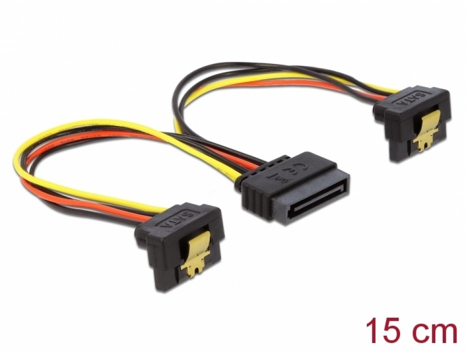 Cablu de alimentare SATA 15 pini la 2 x SATA in unghi, Delock 60128 conectica.ro
