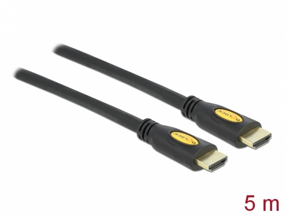 Cablu HDMI High Speed 4K v1.4 T-T 5m Negru, Delock 82455 82455 imagine noua 2022