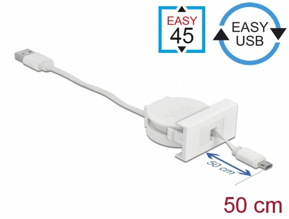 Cablu micro USB-B 2.0 la USB-A retractabil pentru modul Easy 45, Delock 81319 conectica.ro