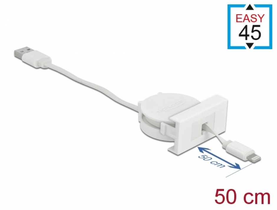 Cablu USB-A 2.0 la Lightning retractabil pentru modul Easy 45, Delock 81331 conectica.ro