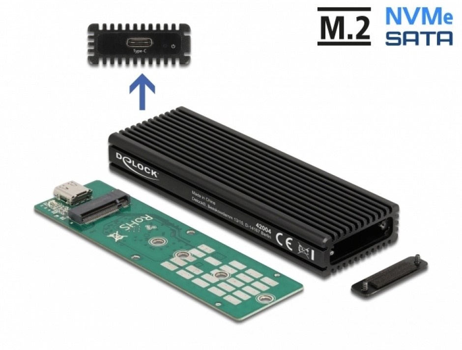 Rack extern combo USB type C pentru SSD M.2 PCIe/NVME sau SATA, Delock 42004 conectica.ro