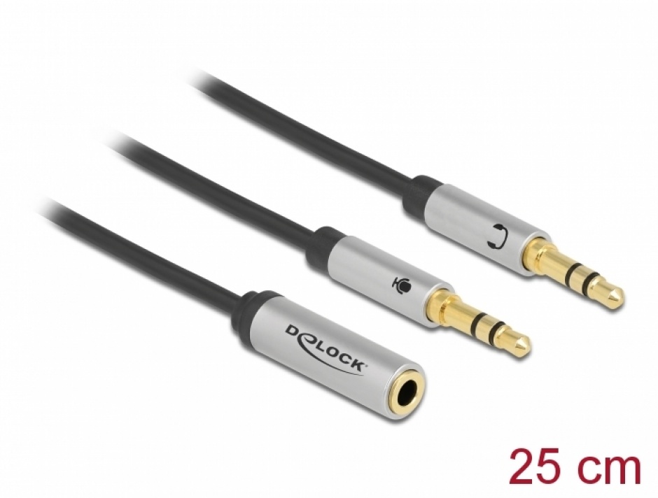 Cablu stereo jack 3.5mm 4 pini la 2 x jack 3.5mm pentru casca + microfon M-T (CTIA), Delock 66740 conectica.ro