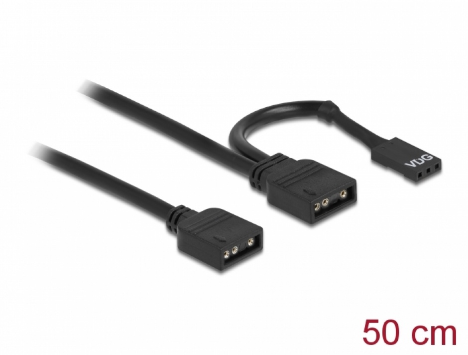 Cablu de conectare RGB cu 3 pini pentru iluminare LED RGB/ARGB la 2 x 3 pini 0.5m, Delock 86001 conectica.ro