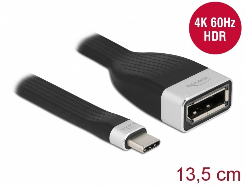 Adaptor USB type C la Displayport (DP Alt Mode) 4K60Hz HDR T-M 13cm, Delock 86731
