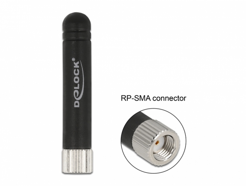 Antena WLAN 802.11 b/g/n RP-SMA plug 1.7 – 3.7 dBi omnidirectionala fixa, Delock 12714 1.7 imagine noua 2022
