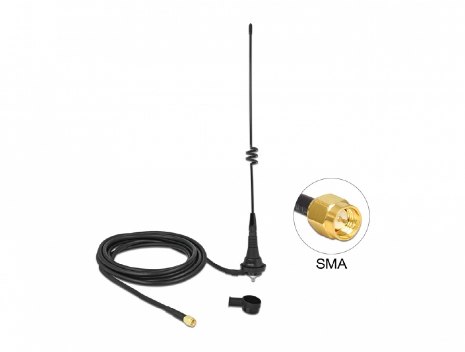 Antena exterior LPWAN 868 MHz (Lora) SMA plug 4.5 dBi fixa omnidirectionala RG-58 C/U 2.5m, Delock 12722 conectica.ro imagine noua tecomm.ro