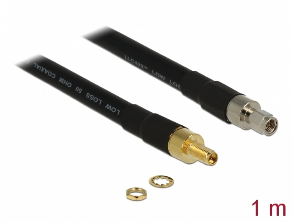 Cablu antena SMA plug la SMA jack CFD400 LLC400 1m low loss, Delock 13005 conectica.ro