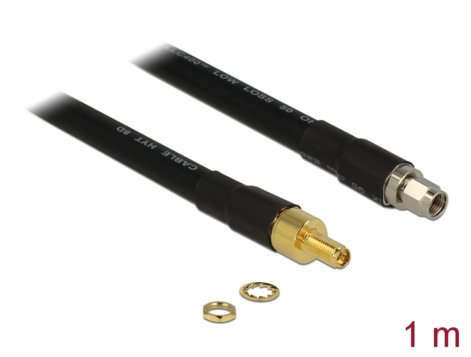 Cablu antena RP-SMA plug la RP-SMA jack CFD400 LLC400 1m low loss, Delock 13013 13013 imagine noua 2022