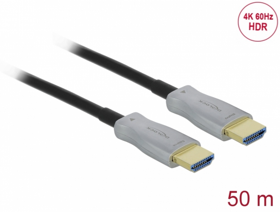 Cablu optic activ HDMI 4K60Hz HDR T-T 50m, Delock 84133 conectica.ro imagine noua tecomm.ro