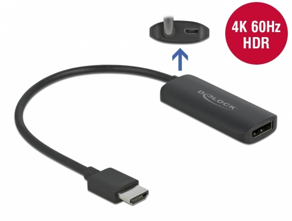 Adaptor HDMI la DisplayPort 4K60Hz T-M, Delock 63206 imagine noua