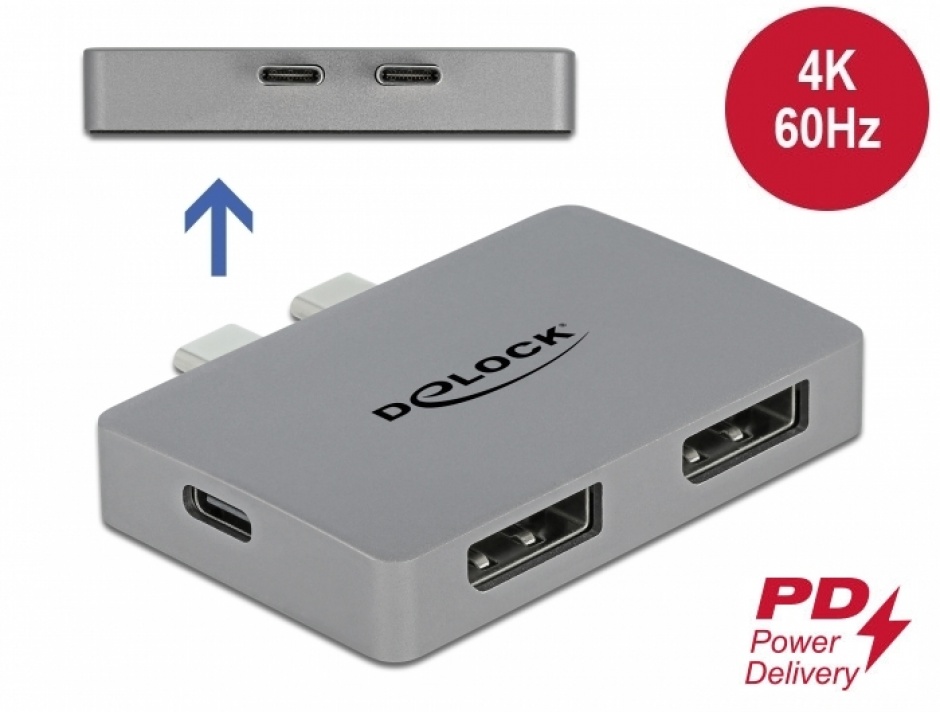 Adaptor Dual 2 x USB-C la 2 x Displayport PD 3.0 pentru MacBook, Delock 64001 Delock conectica.ro imagine 2022 3foto.ro